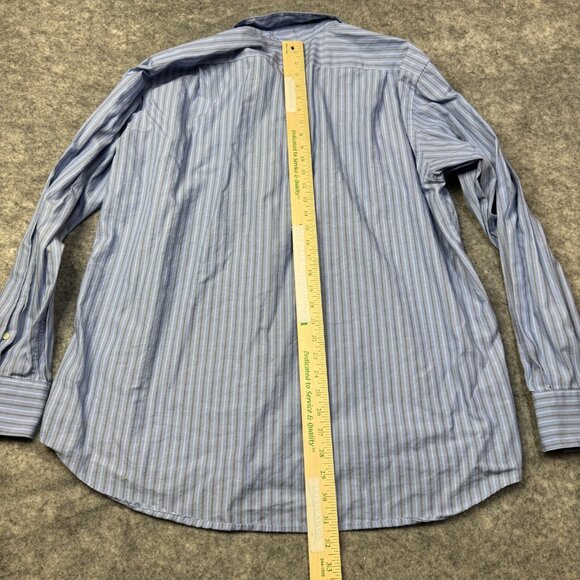 Lacoste Dress Shirt Mens 2XL Size 46 Blue Brown Striped Button Up Logo Pocket - Picture 6 of 9